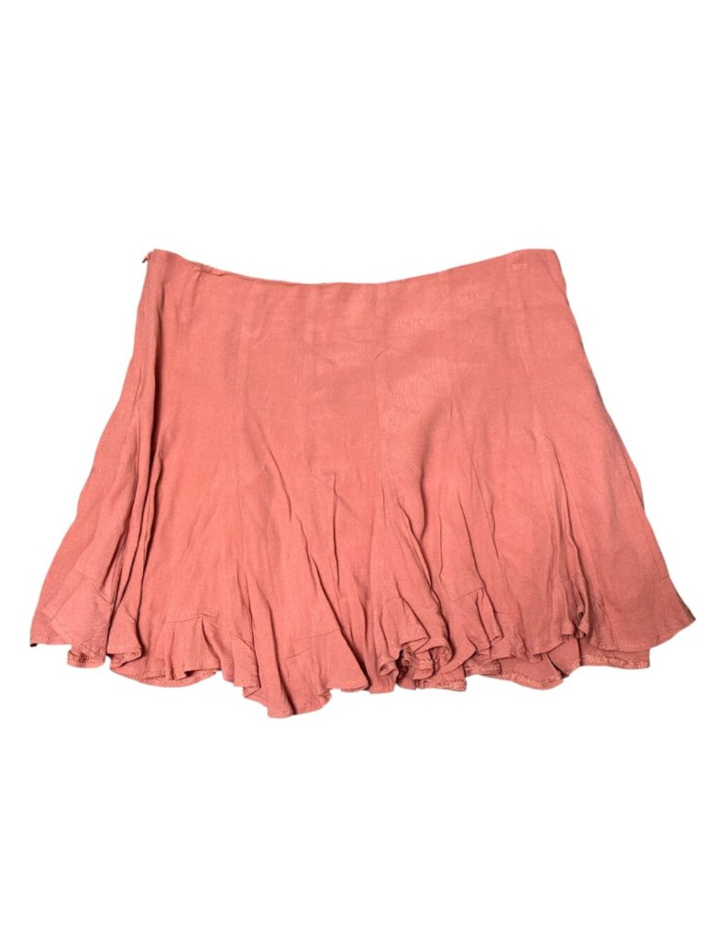 Forever 21 Size M Coral Ruffle Hem Mini Skirt Side Zip Pleated Lined Boho Ballet - Picture 3 of 9